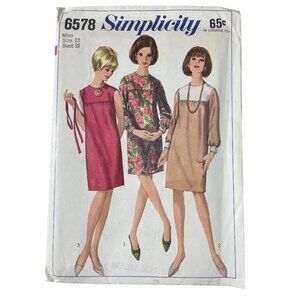 Simplicity 6578 Sewing Pattern Size 12 Misses One Piece Dress Vintage 60s UNCUT
